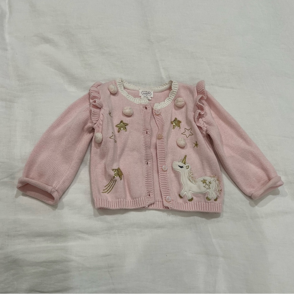 Mud pie cozy sweater - so sweet with pom pom details and sequins, size 6-9mons